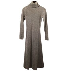 Mango Long Sleeve Knit Turtle Neck Dress in Tan